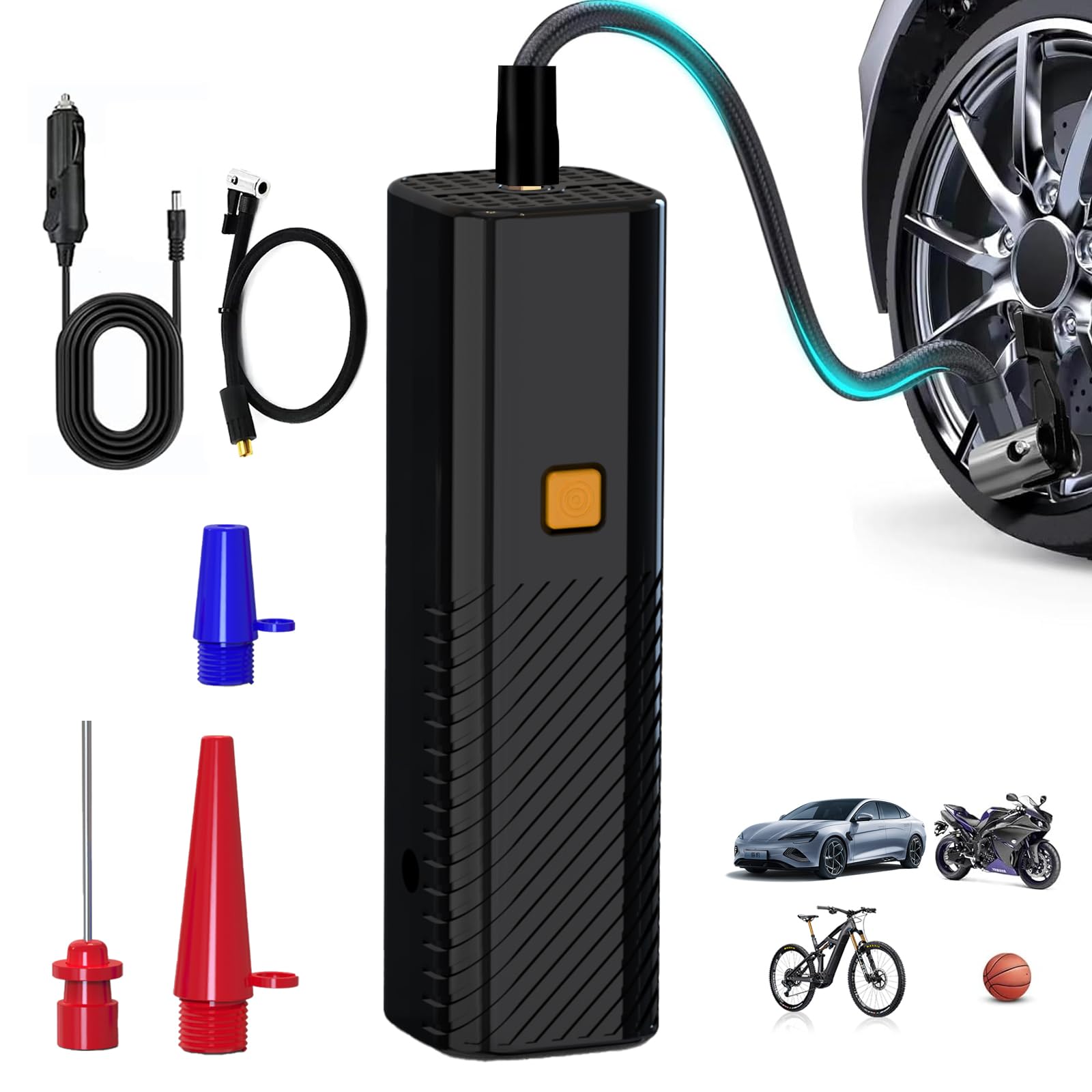 Tire Inflator Portable Air Compressor - Air Pump for Car Tires with Tire Pressure Gauge -for Car, Motorcycle, Bicycle and More