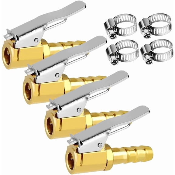 Tire Inflator Valve 5/16" Open Flow Air Chuck with Lock Connector and Stainless Steel Clamp 4 Pack