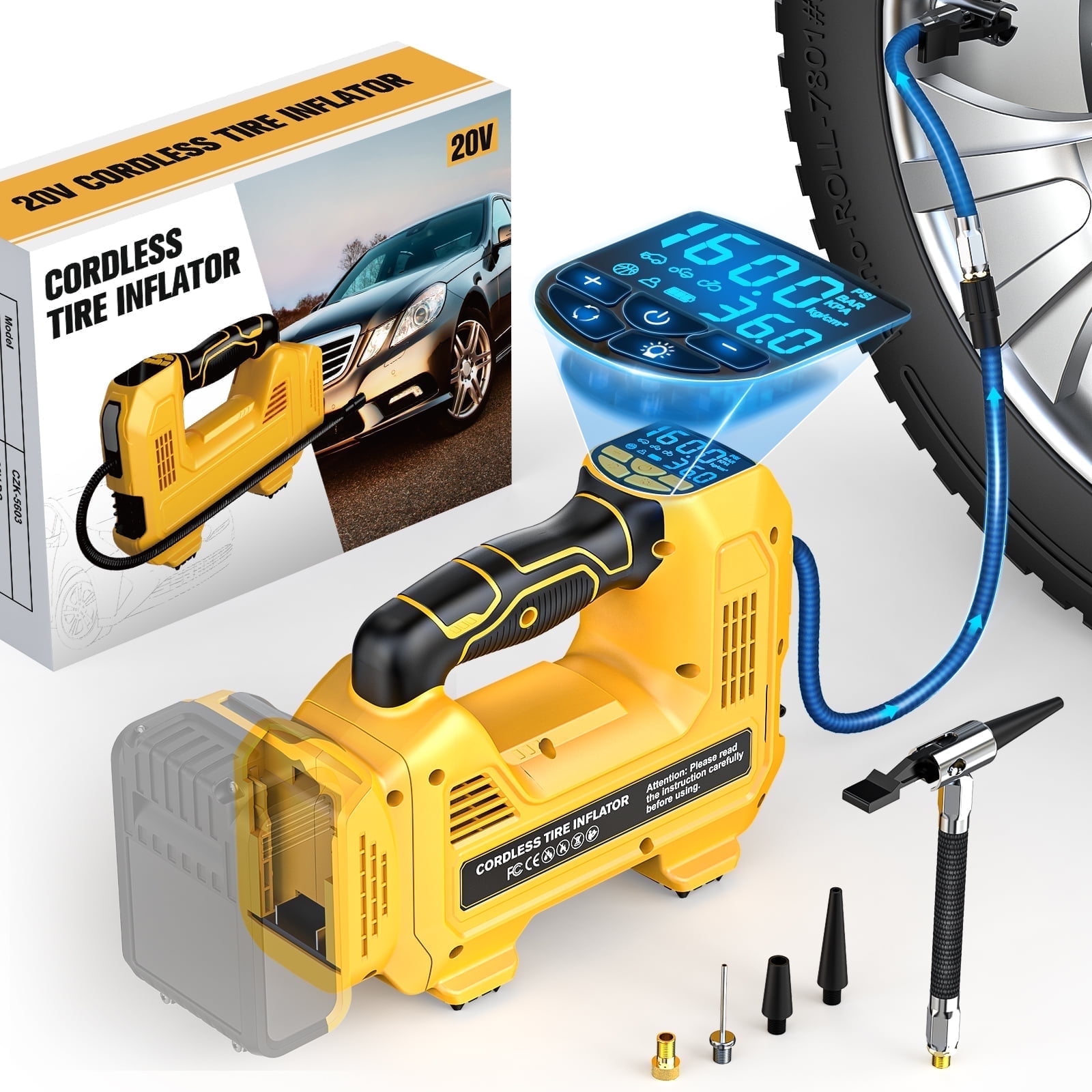 Tire Inflator for de-walt 20V Battery, Portable Air Compressor Auto Tire Pump(Tool Only, NO Battery)