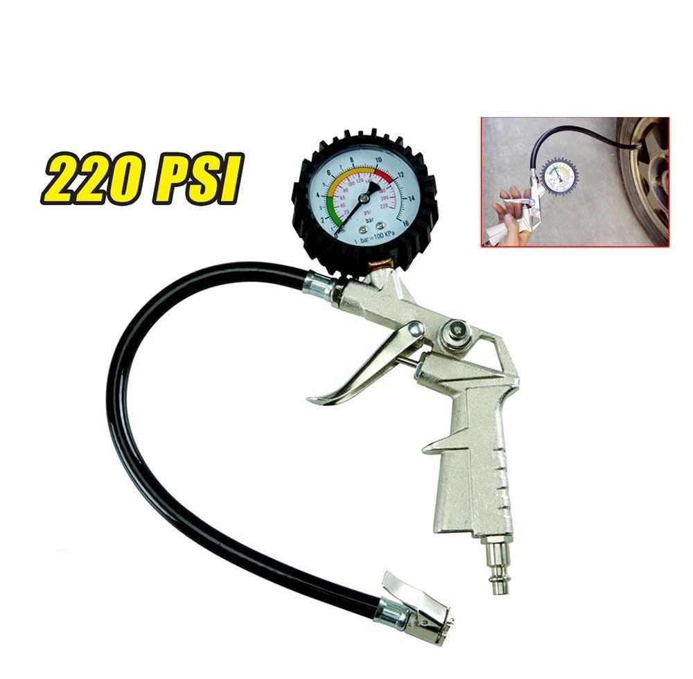 Tire Inflator w/ Pressure Gauge Filler Tool for Air Compressor 220PSI ...