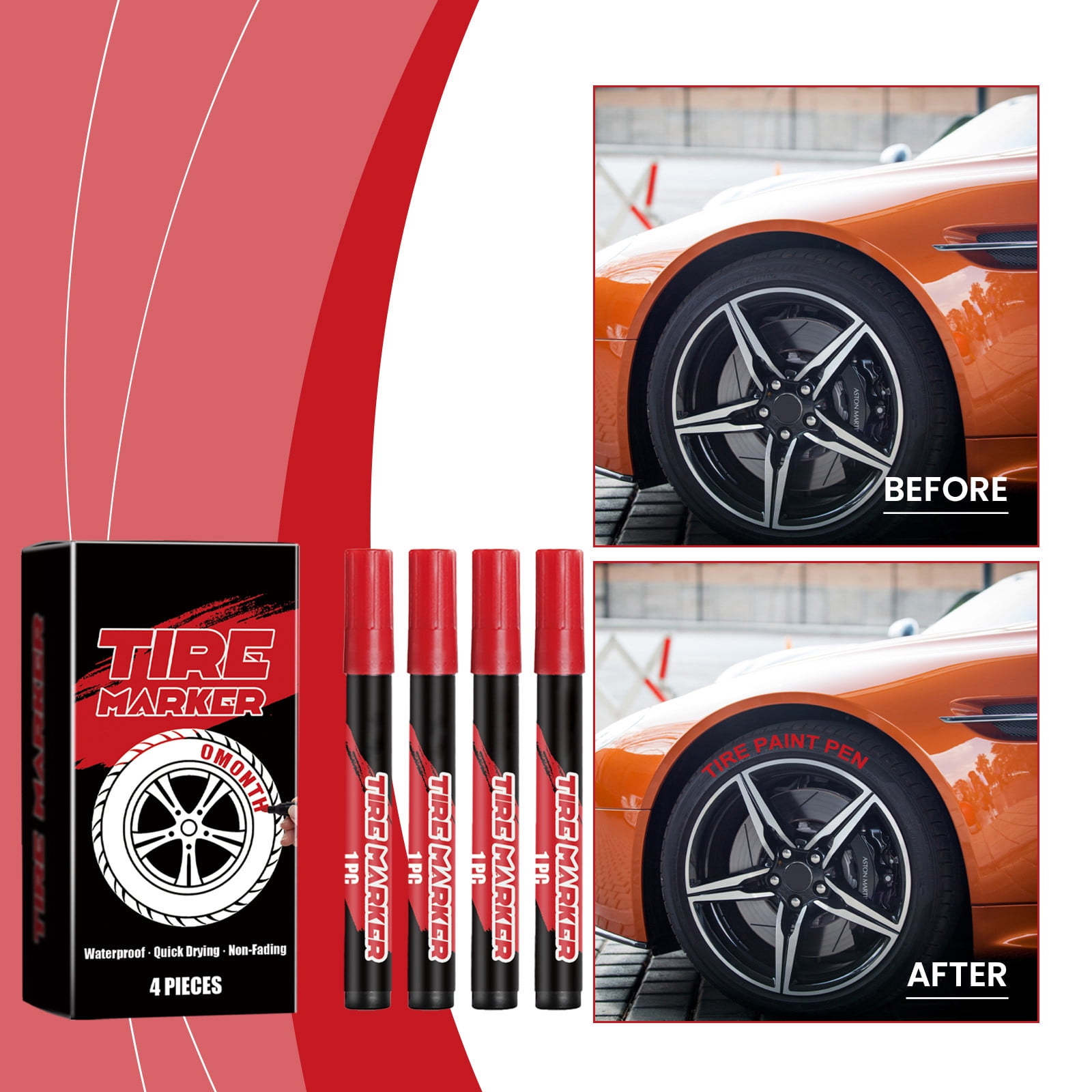 White Letter Tire Paint Pen Tire Paint Markers - Oil-Based Permanent Pens For Tire Lettering (8 Colors, Works On Rubber/Metal/Wood) Tire Paint Black