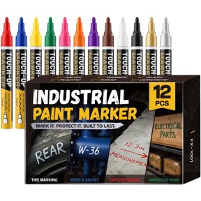 Tire Marker Paint Pens Waterproof Oil Based, 2.8mm Fine Tip Quick Drying Markers for Tire Lettering, Rubber, Metal, Concrete, Glass, Automotive Labeling and Craft Projects (12 Pcs)