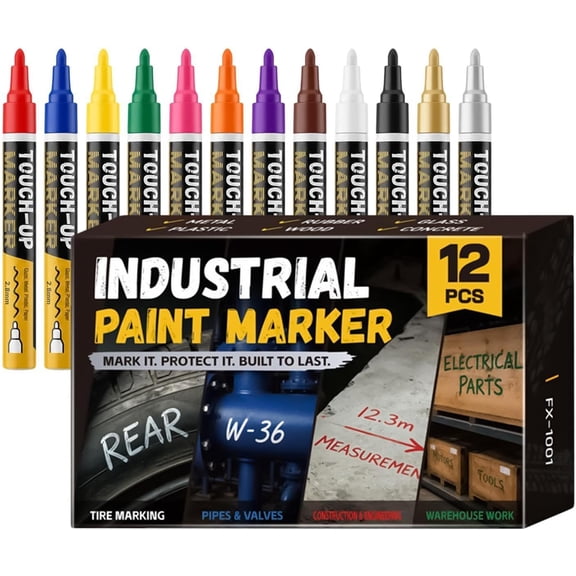 Tire Marker, Tire Paint Pen, 12 Piece Waterproof Oil Based Paint Pens, Waterproof Fast Drying Marking Pen