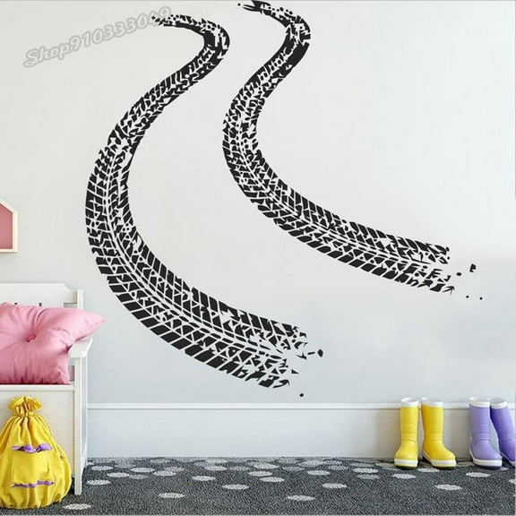 Tire Marks Wall Decal Race Car Auto Motorcycle Sports Tire Tracks Vinyl Wall Sticker Art Funny Teen Kids Boy Bedroom Decor 42x42cm