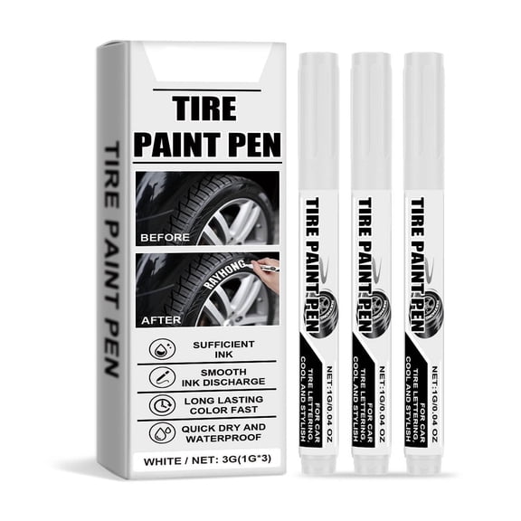 Tire Paint Pens Set of 3 Black Paint Pen 3ml Black Tire Marker Pen for Car Tire Lettering, Long-lasting DIY Marker