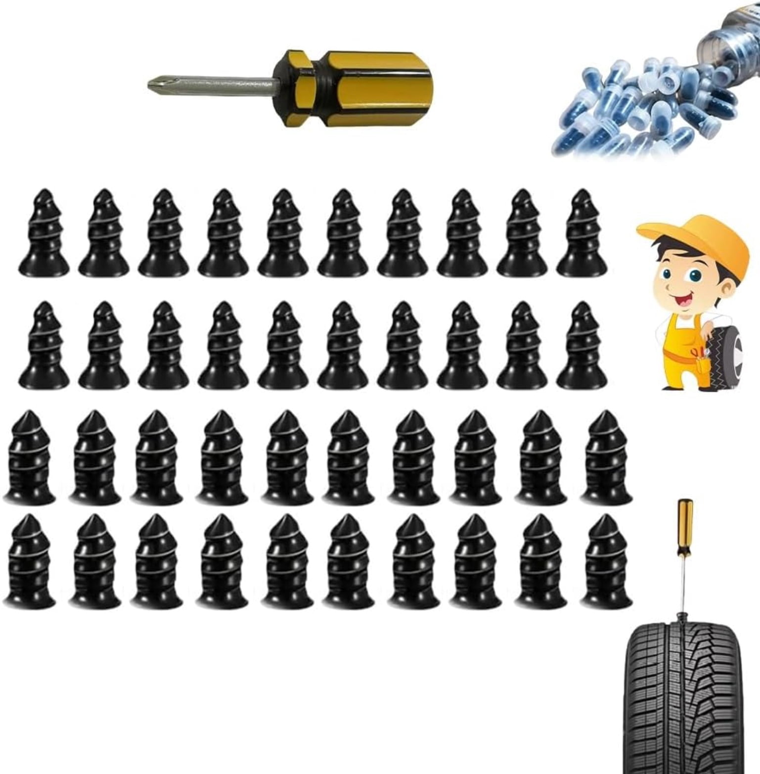 Tire Plug Kit, Tire Repair Rubber Nails, Vacuum Tyre Repair Screws Fast ...