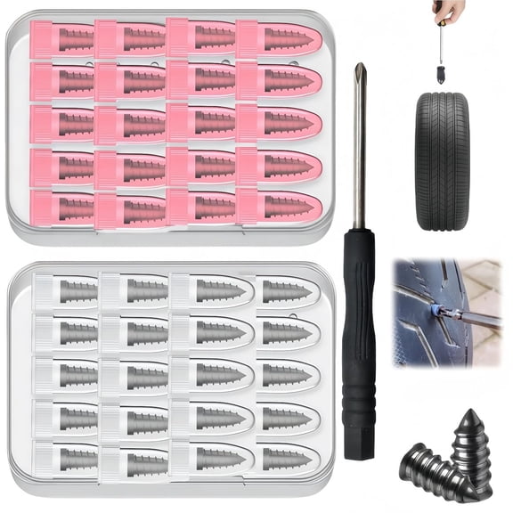 Tire Plug Screw Kit for Car, SUV & Truck - Durable Tire Repair with Screwdriver, Permanent On The Road Emergency Flat Tire Puncture Repair, Easy DIY Use, No Need to Take Off Tire (40pcs)
