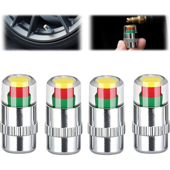 Tire Pressure Monitor Valve Stem Caps, Pressure Monitor Stem Covers with 3-Color Eye Alert, Easy to Read Sensor Indicator Tire Valve Cap for Most Car Truck SUV