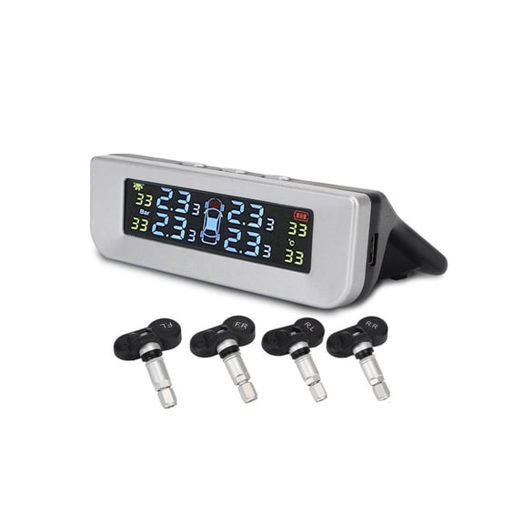Tire Pressure Monitoring Alarm System TPMS Solar Device Solar Charge, Large Colorful Screen, Simple Installation and Setup with 4 Internal Sensors