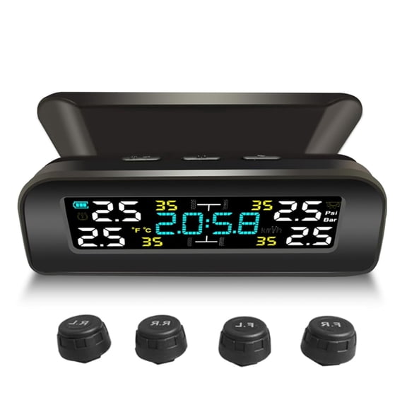 Sanie Tire Pressure Monitoring System with Solar & USB Charging - Real-Time LCD Display for 4 Tires - Wireless TPMS with Smart Alarm & Anti-Lost Nuts - Universal Fit for Cars