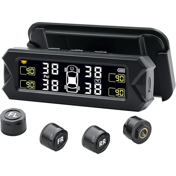 Tire Pressure Monitoring System TPMS2026 UpgradeSolar Charge Tire Pressure Monitor with 4 External Sensors & Installed on Windowshield, Real-time Display Tire Pressure, TPMS for Car Sedan RV SUV