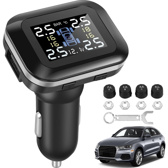 Tire Pressure Monitoring System TPMS Wireless Real-time Tire Pressure Monitor System with 4 External Sensors and 6 Alarm Modes
