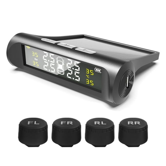 Tire Pressure Monitoring System, Tire Pressure Gauge With Solar Charging, TPMS With 4PCS Sensors And Alarm Modes, With Color LCD Screen, For RV/Car/Truck/SUV-black-English Broadcast