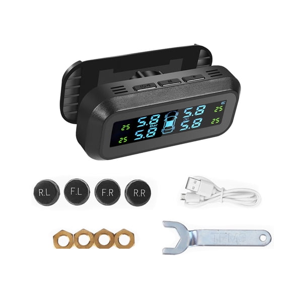 Tire Pressure Monitoring System, Tire Pressure Gauge With Solar Charging, TPMS With 4PCS Sensors And Alarm Modes, With Color LCD Screen, For RV Car Truck SUV -black