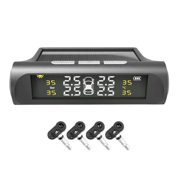 Tire Pressure Monitoring System - Torcarvh Solar Power Wireless TPMS Monitor with 4 External or Internal Sensors LCD Display Real-time Alarm Pressure Temperature for Van Truck Cars (internal）