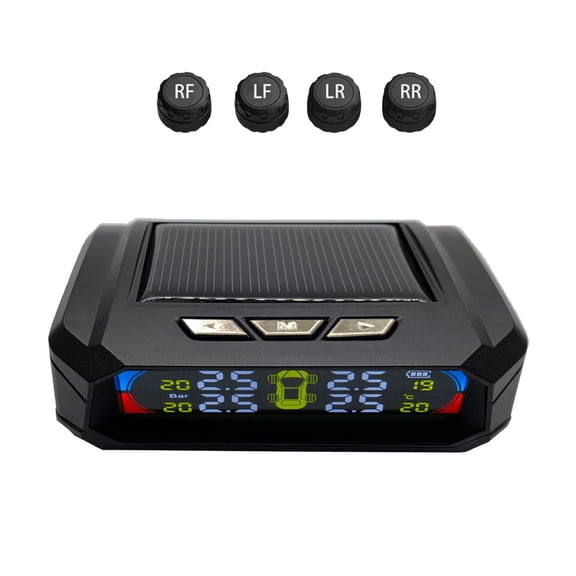 Tire Pressure Monitoring System, Tpms Sensors Set Of 4, Tire Pressure Gauge With Solar And USB Charger, With Color LCD Screen, For RV/Car/Truck/SUV Car Accessories-black-Buzzer Announcement