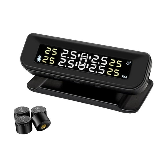 Tire Pressure Monitoring System Wireless Solar TPMS, Air Pressure Alarm With 4 External Sensors And Alarm Modes, TPMS With Color LCD Screen For Car RV SUV-black