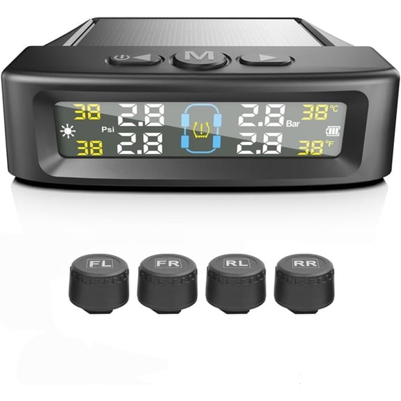 RV Tire Pressure Monitoring System, Tire Pressure Monitor with Solar Charge ,LCD Display, Auto Sleep Mode for Trailer Truck Off Road Pickup(4 Sensors,External Didi Version)