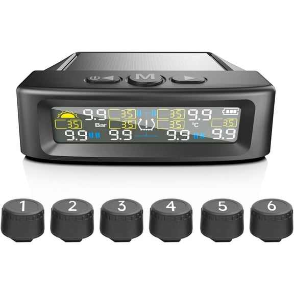 RV Tire Pressure Monitoring System, Tire Pressure Monitor with Solar Charge ,LCD Display, Auto Sleep Mode for Trailer Truck Off Road Pickup(6 Sensors,External Didi Version)
