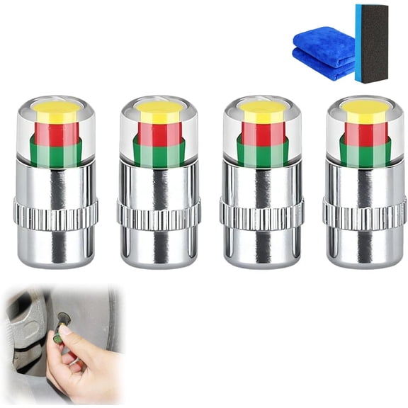 Tire Pressure Monitoring Valve, 36 PSI (2.4 Bar) Tire Pressure Sensor Indicator with Easy-to-Read tri-Color Indicator Light, Car Tire Pressure Monitor Valve Stem Caps for Most Cars (4Pcs B)