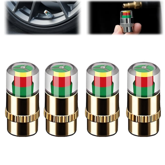 Tire Pressure Monitoring Valve,Car Tire Pressure Monitor Valve Stem Caps, 2.4Bar 36 PSI Tire Pressure Sensor Indicator Easy to Read Alert, Fit for Most Cars 4PC-Gold