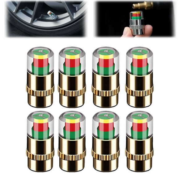Tire Pressure Monitoring Valve,Car Tire Pressure Monitor Valve Stem Caps, 2.4Bar 36 PSI Tire Pressure Sensor Indicator Easy to Read Alert, Fit for Most Cars 8PC-Glod