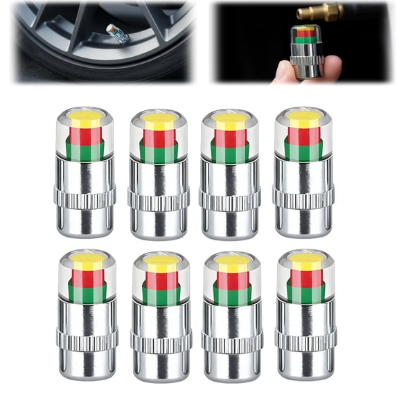 Tire Pressure Monitoring Valve,Car Tire Pressure Monitor Valve Stem Caps, 2.4Bar 36 PSI Tire Pressure Sensor Indicator Easy to Read Alert, Fit for Most Cars 8PC-Silver