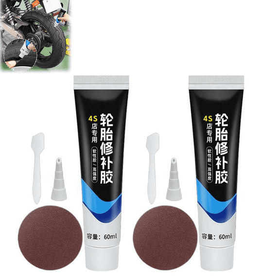 Tire Repair Glue 2 Pack 60ml, Fast Curing Rubber Cement for Car Motorcycle Bike Truck Tractor Sidewall Puncture, Sidewall Tire Repair Glue for Tubeless Tires(wwx)