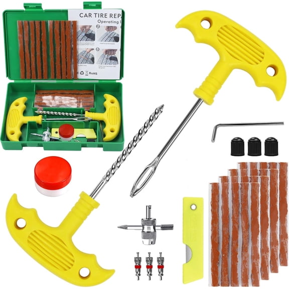 Tire Repair Kit, 33Pcs Heavy Duty Plug Universal Tools to Fix Punctures and Flats Patch Kit for Cars, Motorcycles, Atvs, Tractors, Etc