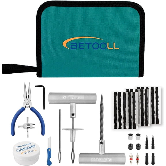 Tire Repair Kit, 35 Pcs Professional Heavy Duty Universal Emergency Flat Kit to Fix Punctures, for car Motorcycle, Truck, Golf Cart, ATV, Tractor, ARB, RV, SUV, Trailer etc.