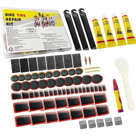 Tire Repair Kit, 80 count Tube Patch Kit with Tire Levers, Tire Patch and Tire Repair Glue, Patch Kit for Mountain and Road