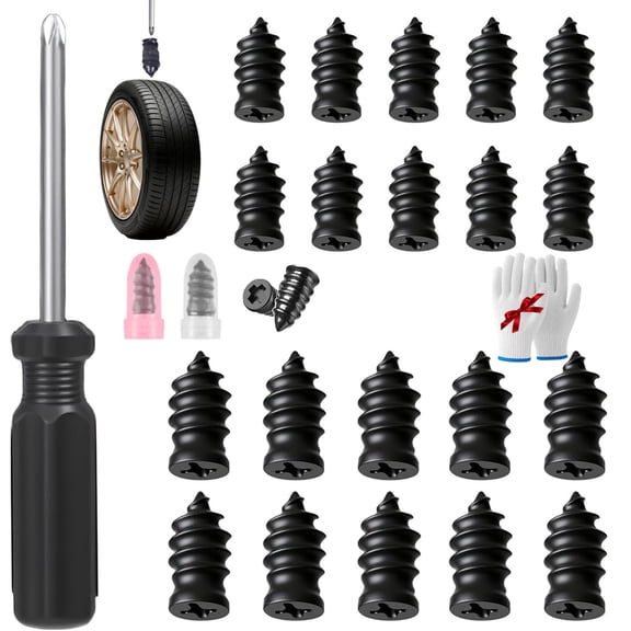 Tire Repair Nails Kit with 2 Sizes,2026 New Vacuum Tires Repair Spiral Rubber Screws Fast Tool with Screwdriver,Self-Service Screw in Tire Repair Plugs Tools for Car,Motorcycle,Truck (20Pcs)