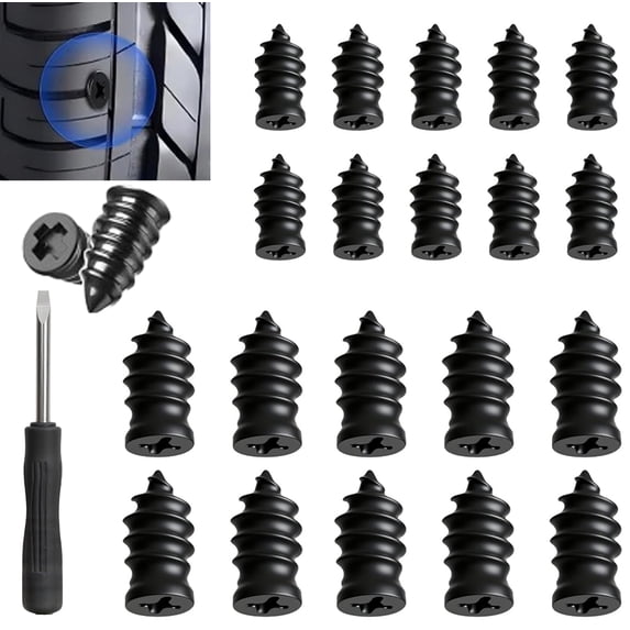 Tire Repair Nails Kit with 2 Sizes, Upgrade Vacuum Tire Repair Rubber Nail, New Screw in Tire Repair Plugs with Screwdriver, Fast Self-Service Tire Repair Tools for Car, Motorcycle, Bike