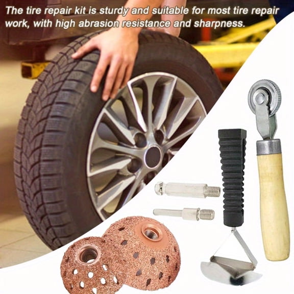 Tire Repair Patch Tools Tire Buffing Wheels 42 mm 55 mm Tungsten Steel Buffing Wheel with Tire Patch Roller Scraping Cutter for Car Tire Grinding Polishing Accessories Kit