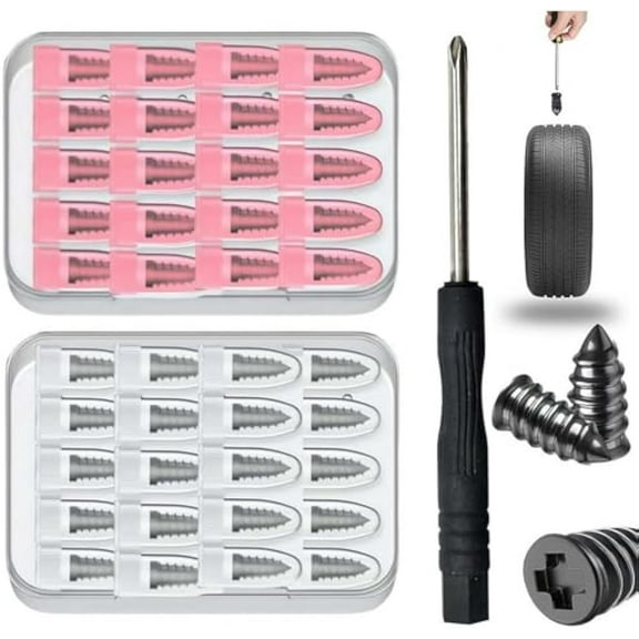 Tire Repair Rubber Nails Kit with 2 Sizes, Fast Self-Service Tire Repair Tools, Screw in Tire Repair Plugs with Box and Screwdriver, Vacuum Tire Repair Kits for Car Motorcycle Truck