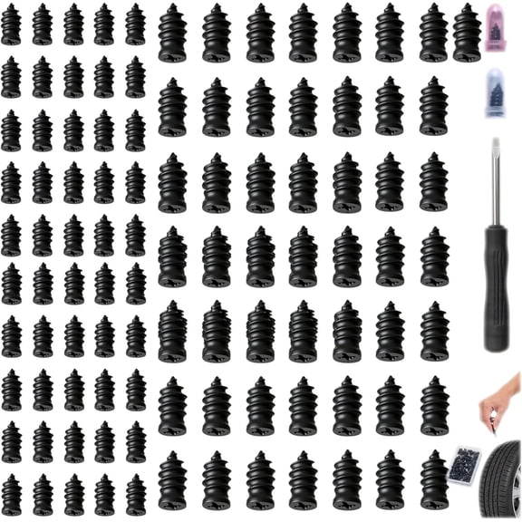Tire Repair Rubber Nails Kit with 2 Sizes,Screw in Tire Repair Plugs for Car, Motorcycle, Truck, Bike – Fast Self-Service Tire Plug Repair Tool (50PCS)