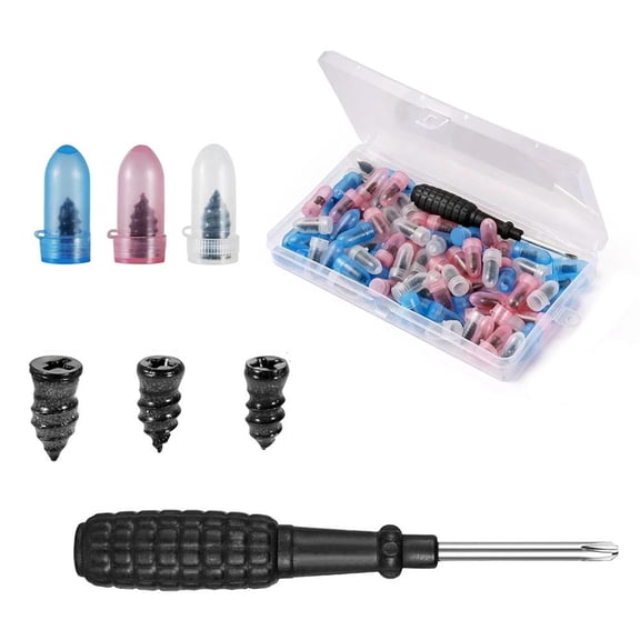 Tire Repair Rubber Nails Kit , Tire Repair Kit Fast Self-Service Tire Repair Tools, Screw in Tire Repair Plugs with Box and Screwdriver, Tire Plugs Kit