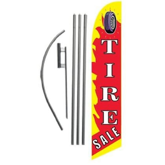 Tire Sale 15ft Feather Banner Swooper Flag Kit - INCLUDES 15FT POLE KIT w/GROUND SPIKE