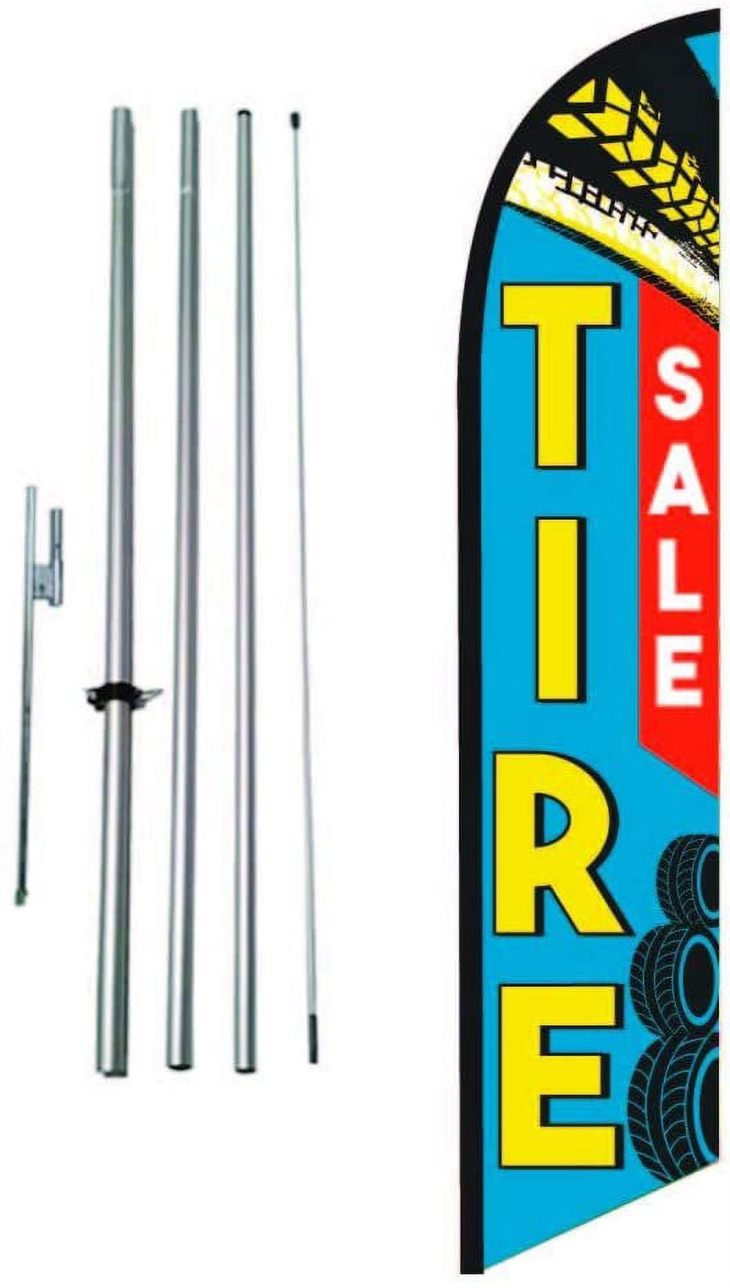 Tire Sale Shop Advertising Feather Banner Swooper Flag Sign with Flag Pole Kit and Ground Stake