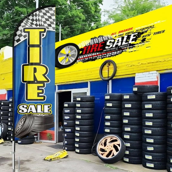 Tire Sale business Flag, 8FT Tire Sale Advertising Feather Flag,Tire Sale Banner for Store,Commercial Use Flag (FLAG ONLY)