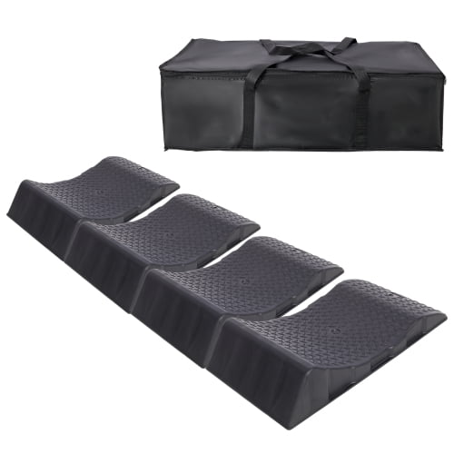 Tire Saver Ramps (4-Pack) - Anti-Slip Hard Plastic Wheel Ramps for Car, SUV, Truck, RV Storage - Prevent Flat Spots, Includes Carry Bag, Black