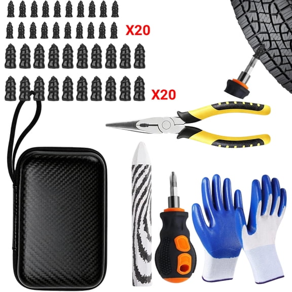 Tire Screw Plug Repair Kit – No Tire Removal Needed,Quick Flat Tire Fix, Tire Sidewall Repair Kit, Patch Plug Tools & Portable Storage Bag