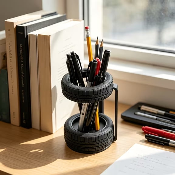Tire-Shaped Pen & Tool Organizer Box Portable Detachable Desk Storage for Wrenches, Screwdrivers, Pens, and Small Tools, Compatible with Car Enthusiasts and DIY Lovers