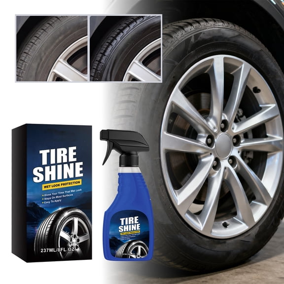 Tire Shine Spray, Blackening Rubber Restorer, Long Lasting Wet Look Finish, Anti Aging And Stain Remover for Cars, 237ml