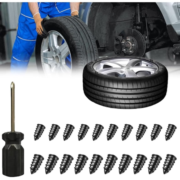 Tire Snap Bits, 2026 New Screw Type Tire Plug, Vacuum Tire Plugs Screw Type Fast Tool, Self-Service Quick Puncture Fix Tool for Car, Motorcycle, Truck & Tractor(Mix20+Screwdriver)
