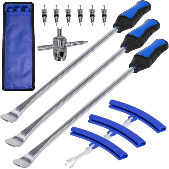 Tire Spoons 14.5IN, Steel Tire Changing Kit for Motorcycle Dirt Bike Lawn Tractor Bicycle and More, Include 3 Tire Removal Tool, 3 Rim Protector, 1 Valve Tool, 6 Valve Cores