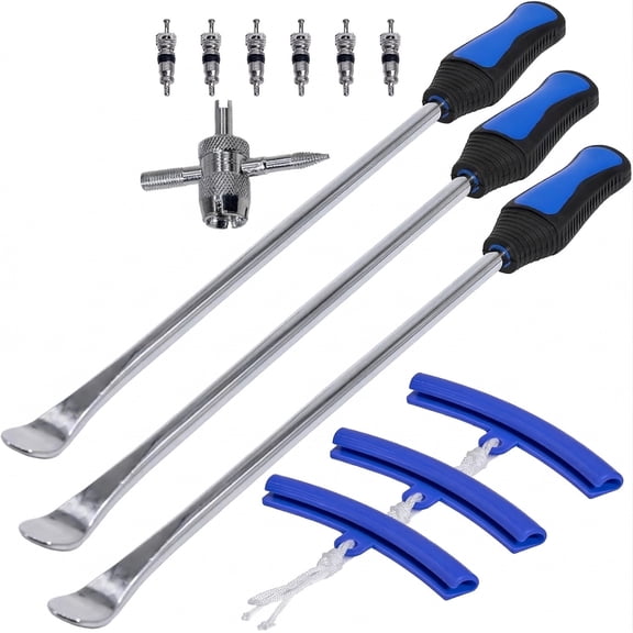 Tire Spoons 14.5IN, Steel Tire Changing Kit for Motorcycle Dirt Bike Lawn Tractor Bicycle and More, Include 3 Tire Removal Tool, 3 Rim Protector, 1 Valve Tool, 6 Valve Cores