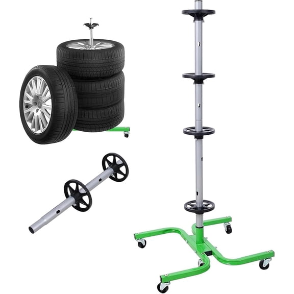 Tire Storage Rack on Wheels, 275 lbs Capacity Garage Organizer with 6 Swivel Casters, Space Saving Heavy Duty Stackable Rack for Garage, Workshop, Basement, Green