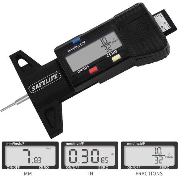 Tire Tread Depth Gauge Digital 0-25.4mm Range,0.01mm Resolution,Large LCD Display,Handheld Automotive Measuring Tool for Car Motorbike Tires