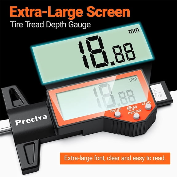 Tire Tread Depth Gauge, Digital Gauge with Large LCD Display and Inches, Millimeters, Fraction Conversion, Suitable for Thread Depth, Brake Shoe Pad Wear